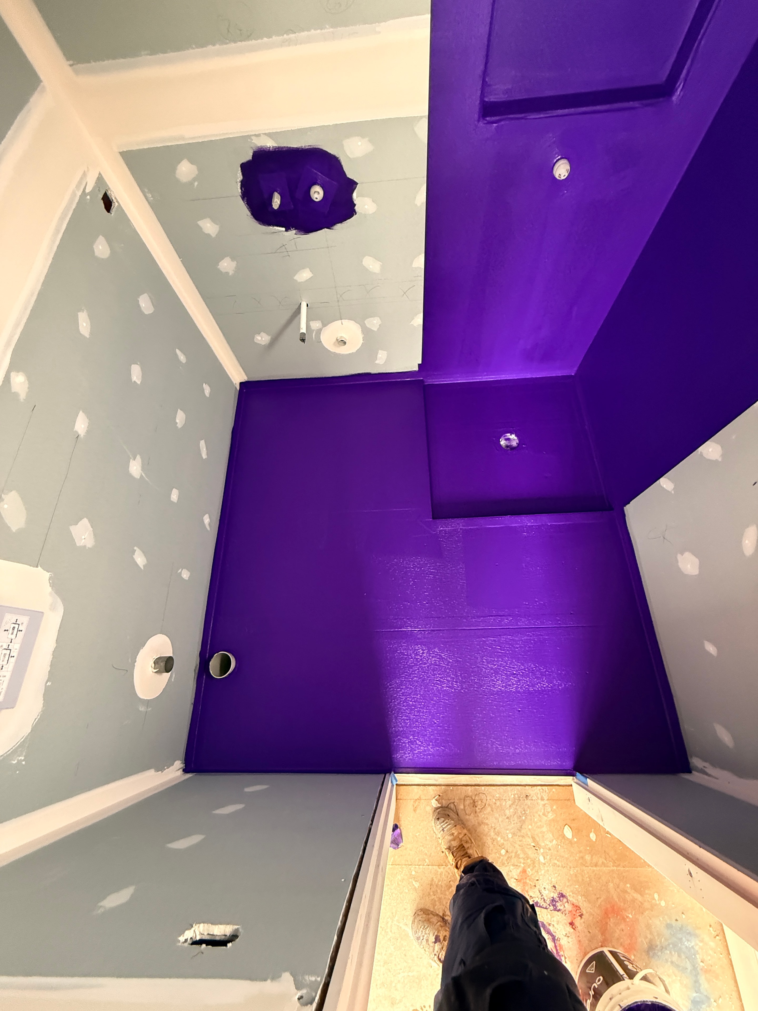 Waterproofing membrane on shower walls with floor prep — Mount Waverley bathroom by Casey Quality Coatings